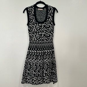 Rebecca Taylor Black White Leopard Fit Flare Dress Size XS EUC